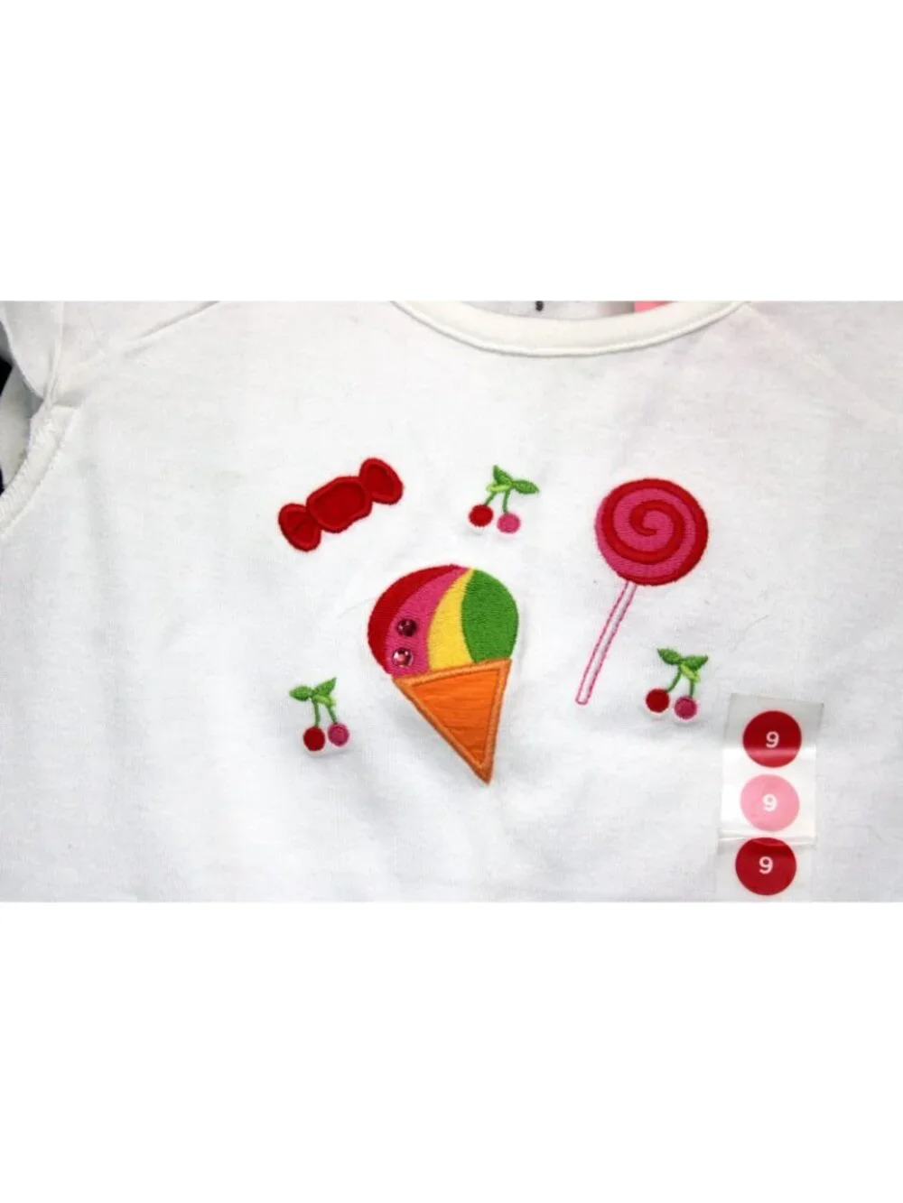 2008 Gymboree Cherry Baby Tee T-Shirt sz 4 White Lettuce Edge Candy Embroidered